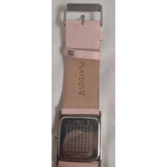 Playboy Bunny Light Pastal Pink Genuine Leather Red Heart Watch Stainless Steel…